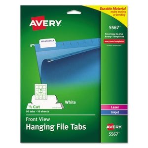 Laser Printable Hanging File Tabs, 1-5-cut Tabs, White, 2.06" Wide, 90-pack