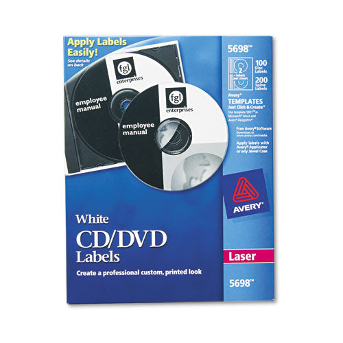 Laser Cd Labels, Matte White, 100-pack