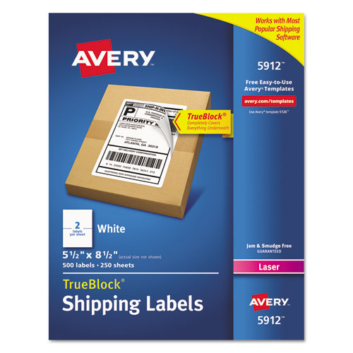 Shipping Labels W- Trueblock Technology, Laser Printers, 5.5 X 8.5, White, 2-sheet, 250 Sheets-box