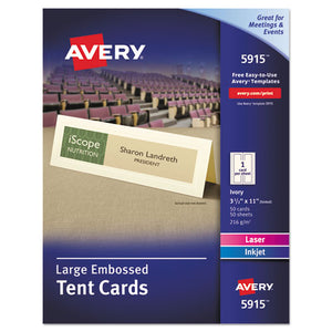 Large Embossed Tent Card, Ivory, 3 1-2 X 11, 1 Card-sheet, 50-box