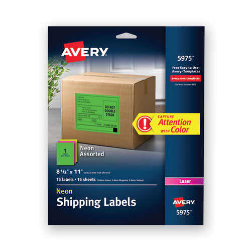 High-visibility Permanent Laser Id Labels, 8.5 X 11, Asst. Neon, 15-pack