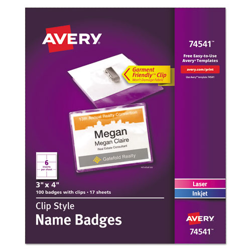 Clip-style Name Badge Holder With Laser-inkjet Insert, Top Load, 4 X 3, White, 100-box