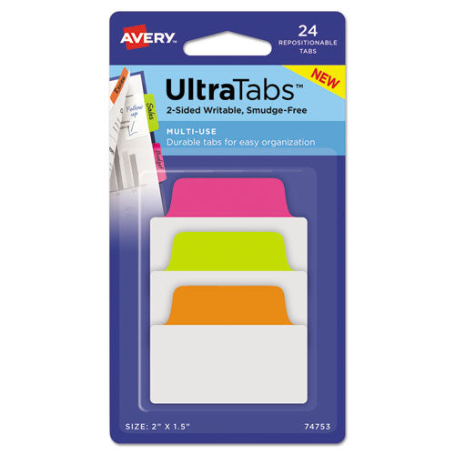 Ultra Tabs Repositionable Standard Tabs, 1-5-cut Tabs, Assorted Neon, 2