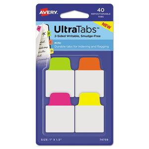 Ultra Tabs Repositionable Mini Tabs, 1-5-cut Tabs, Assorted Neon, 1" Wide, 40-pack