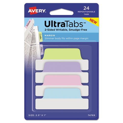 Ultra Tabs Repositionable Margin Tabs, 1-5-cut Tabs, Assorted Pastels, 2.5