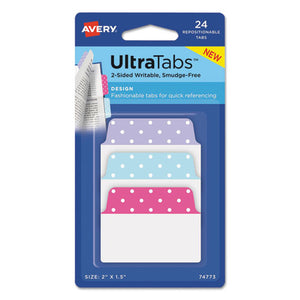 Ultra Tabs Repositionable Standard Tabs, 1-5-cut Tabs, Assorted Dots, 2" Wide, 24-pack