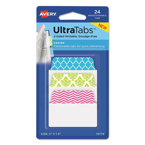 Ultra Tabs Repositionable Standard Tabs, 1-5-cut Tabs, Assorted Patterns, 2" Wide, 24-pack