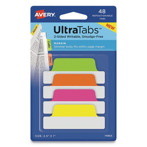 Ultra Tabs Repositionable Margin Tabs, 1-5-cut Tabs, Assorted Neon, 2.5" Wide, 48-pack