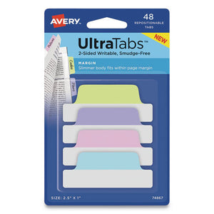 Ultra Tabs Repositionable Margin Tabs, 1-5-cut Tabs, Assorted Pastels, 2.5" Wide, 48-pack