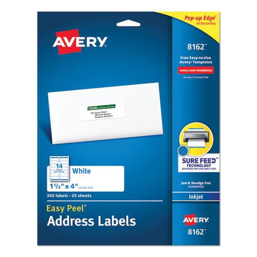 Easy Peel White Address Labels W- Sure Feed Technology, Inkjet Printers, 1.33 X 4, White, 14-sheet, 25 Sheets-pack