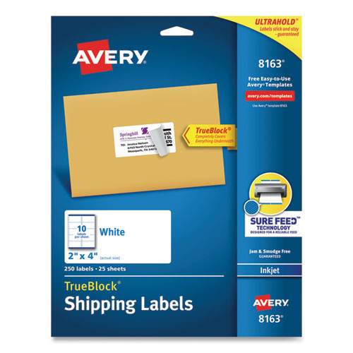 Shipping Labels W- Trueblock Technology, Inkjet Printers, 2 X 4, White, 10-sheet, 25 Sheets-pack