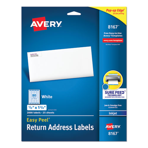 Easy Peel White Address Labels W- Sure Feed Technology, Inkjet Printers, 0.5 X 1.75, White, 80-sheet, 25 Sheets-pack
