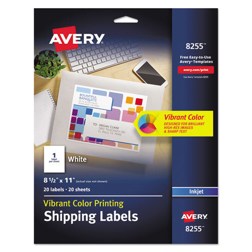 Full-sheet Vibrant Inkjet Color-print Labels, 8.5 X 11, Matte White, 20-pack