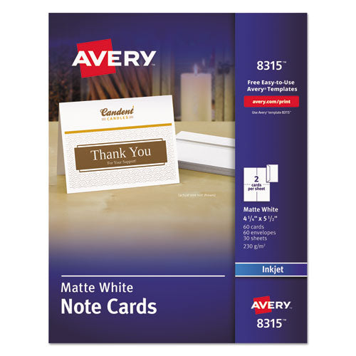 Note Cards For Inkjet Printers, 4 1-4 X 5 1-2, Matte White, 60-pack W-envelopes