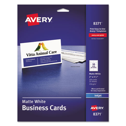 Printable Microperforated Business Cards With Sure Feed Technology, Inkjet, 2 X 3.5, White, Matte, 250-pack