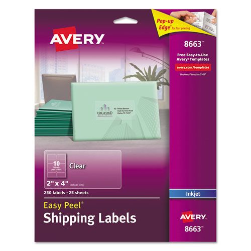 Matte Clear Easy Peel Mailing Labels W- Sure Feed Technology, Inkjet Printers, 2 X 4, Clear, 10-sheet, 25 Sheets-pack