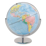 12-inch Globe With Blue Oceans, Silver-toned Metal Desktop Base,full-meridian