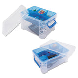 Super Stacker Divided Storage Box, 6 Sections, 10.38" X 14.25" X 6.5", Clear-blue