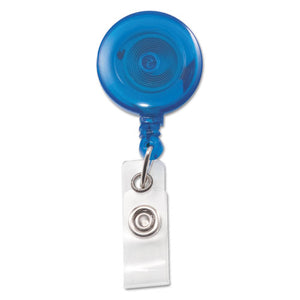 Translucent Retractable Id Card Reel, 34" Extension, Blue, 12-pack