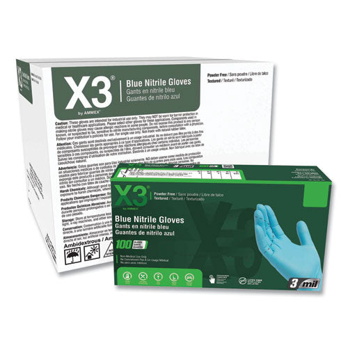 Industrial Nitrile Gloves, Powder-free, 3 Mil, X-large, Blue, 100/box, 10 Boxes/carton