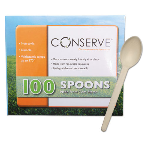 Corn Starch Cutlery, Spoon, White, 100-pack
