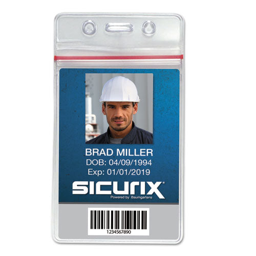 Sicurix Sealable Cardholder, Vertical, 2 5-8 X 3 3-4, Clear, 50-pack