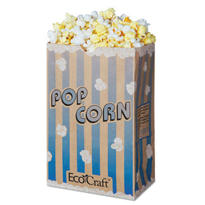 Ecocraft Grease-resistant Popcorn Bags, 85 Oz, 2-ply, 3.25" X 8.63", Blue Stripe-natural, 500-carton