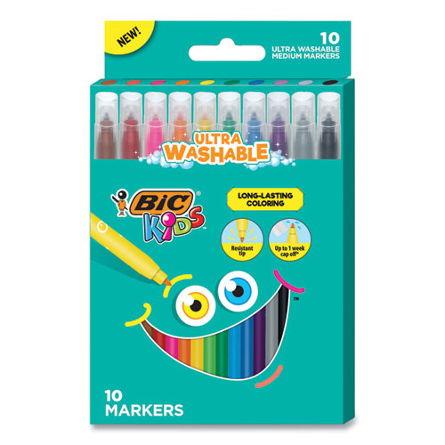 Kids Ultra Washable Markers, Medium Bullet Tip, Assorted Colors, 10-pack