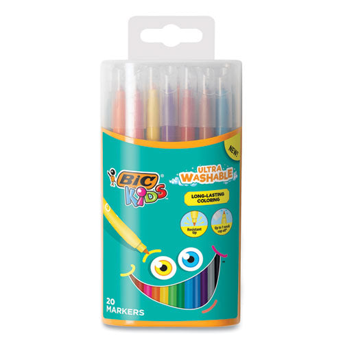 Kids Ultra Washable Markers In Plastic Tube, Medium Bullet Tip, Assorted Colors, 20-pack