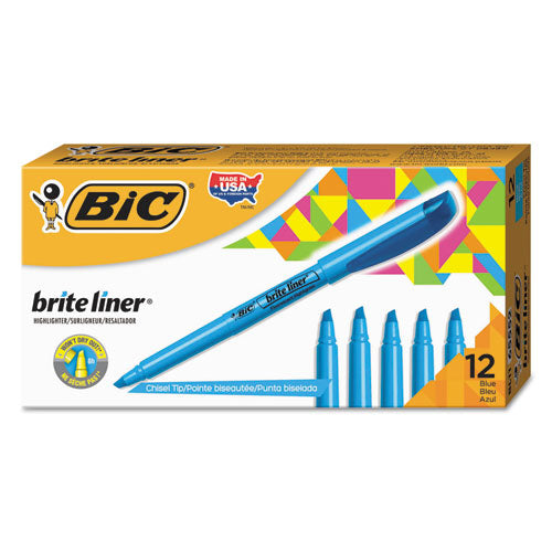 Brite Liner Highlighter, Chisel Tip, Fluorescent Blue, Dozen
