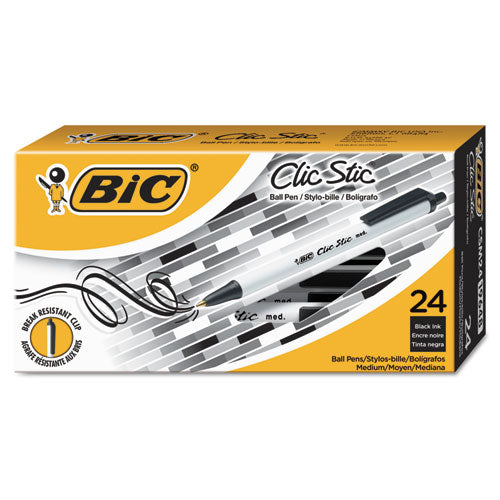 Clic Stic Retractable Ballpoint Pen Value Pack, Medium 1 Mm, Black Ink, White Barrel, 24-pack