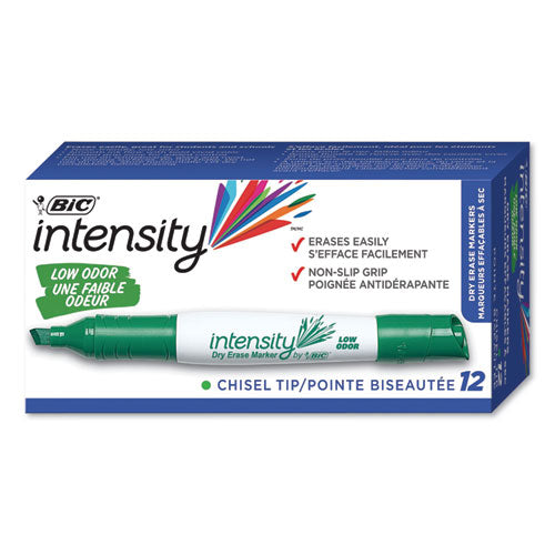 Intensity Low Odor Dry Erase Marker, Broad Chisel Tip, Green, Dozen