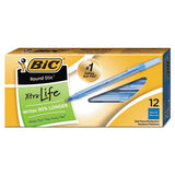 Round Stic Xtra Precision Stick Ballpoint Pen, 0.8 Mm, Blue Ink, Tran Blue Barrel, Dozen