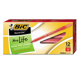 Round Stic Xtra Life Stick Ballpoint Pen, 1 Mm, Red Ink, Translucent Red Barrel, Dozen