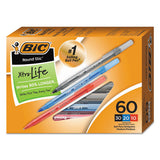 Round Stic Xtra Precision Stick Ballpoint Pen Value Pack, 1 Mm, Assorted Ink-barrel, 60-pack