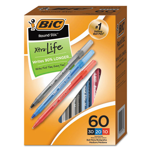 Round Stic Xtra Precision Stick Ballpoint Pen Value Pack, 1 Mm, Assorted Ink-barrel, 60-pack