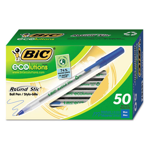 Ecolutions Round Stic Stick Ballpoint Pen Value Pack, 1mm, Blue Ink, Clear Barrel, 50-pack