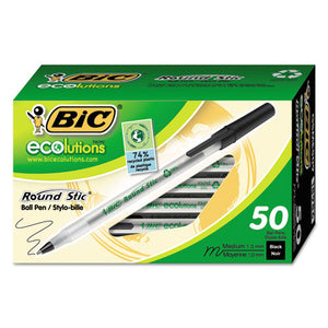 Ecolutions Round Stic Stick Ballpoint Pen Value Pack, 1mm, Black Ink, Clear Barrel, 50-pack