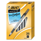 Round Stic Grip Xtra Comfort Stick Ballpoint Pen Value Pack, 1.2mm, Black Ink, Gray Barrel, 36-pack