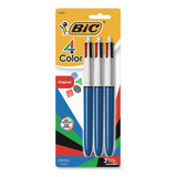 4-color Retractable Ballpoint Pen, 1 Mm, Black-blue-green-red Ink, Blue Barrel