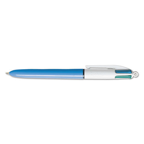 4-color Retractable Ballpoint Pen, 1 Mm, Black-blue-green-red Ink, Blue Barrel