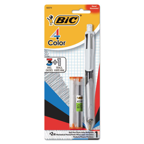 3 + 1 Retractable Ballpoint Pen-pencil, Black-blue-red Ink, Gray-white Barrel