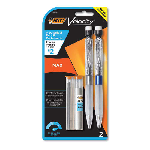 Velocity Max Pencil, 0.5 Mm, Hb (#2), Black Lead, Gray Barrel, 2-pack