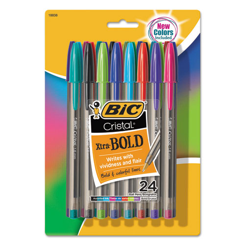 Cristal Xtra Bold Stick Ballpoint Pen, Bold 1.6mm, Assorted Ink-barrel, 24-pack