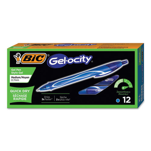 Gel-ocity Quick Dry Retractable Gel Pen, Medium 0.7mm, Blue Ink-barrel, Dozen