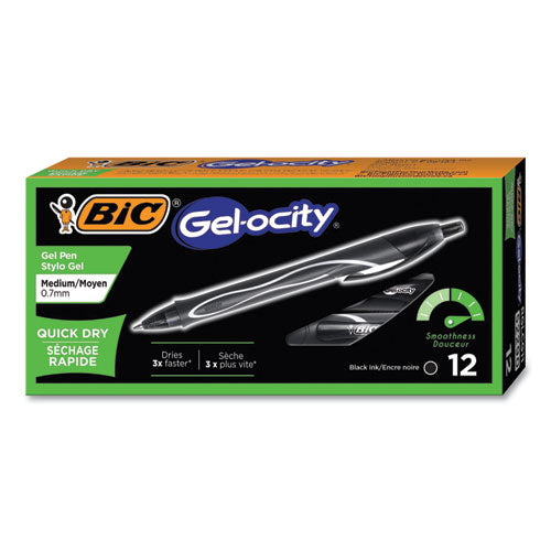 Gel-ocity Quick Dry Retractable Gel Pen, Medium 0.7mm, Black Ink-barrel, Dozen