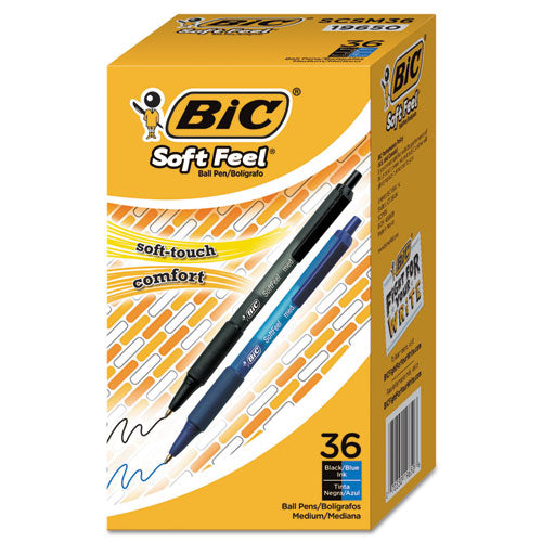 Soft Feel Retractable Ballpoint Pen Value Pack, 1mm, Assorted Ink-barrel, 36-pack