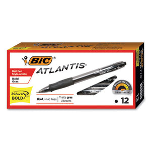 Velocity Atlantis Bold Retractable Ballpoint Pen, 1.6mm, Black Ink, Smoke Barrel, Dozen