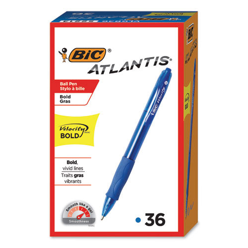 Velocity Atlantis Bold Retractable Ballpoint Pen Value Pack, 1.6 Mm, Blue Ink And Barrel, 36-pack