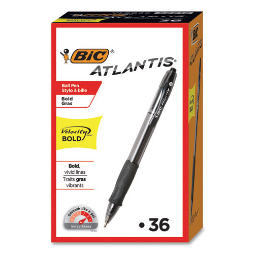 Velocity Atlantis Bold Retractable Ballpoint Pen Value Pack, 1.6 Mm, Black Ink And Barrel, 36-pack